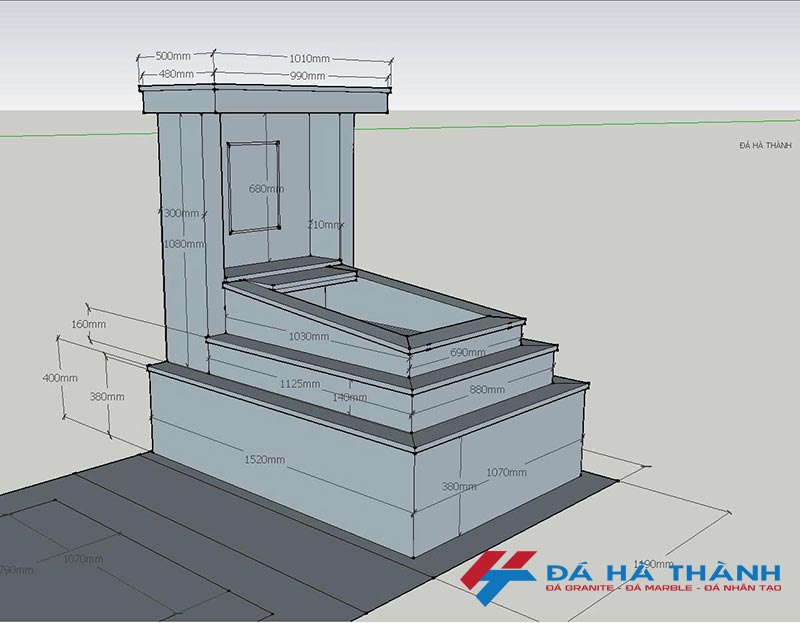 Thiết kế 3D mộ đơn kích thước 1520x1070