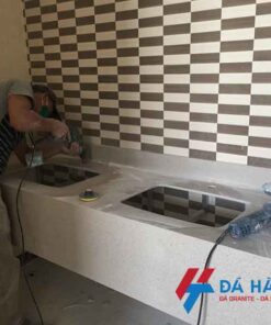 thi công đá solid suface ốp lavabo tại công trình